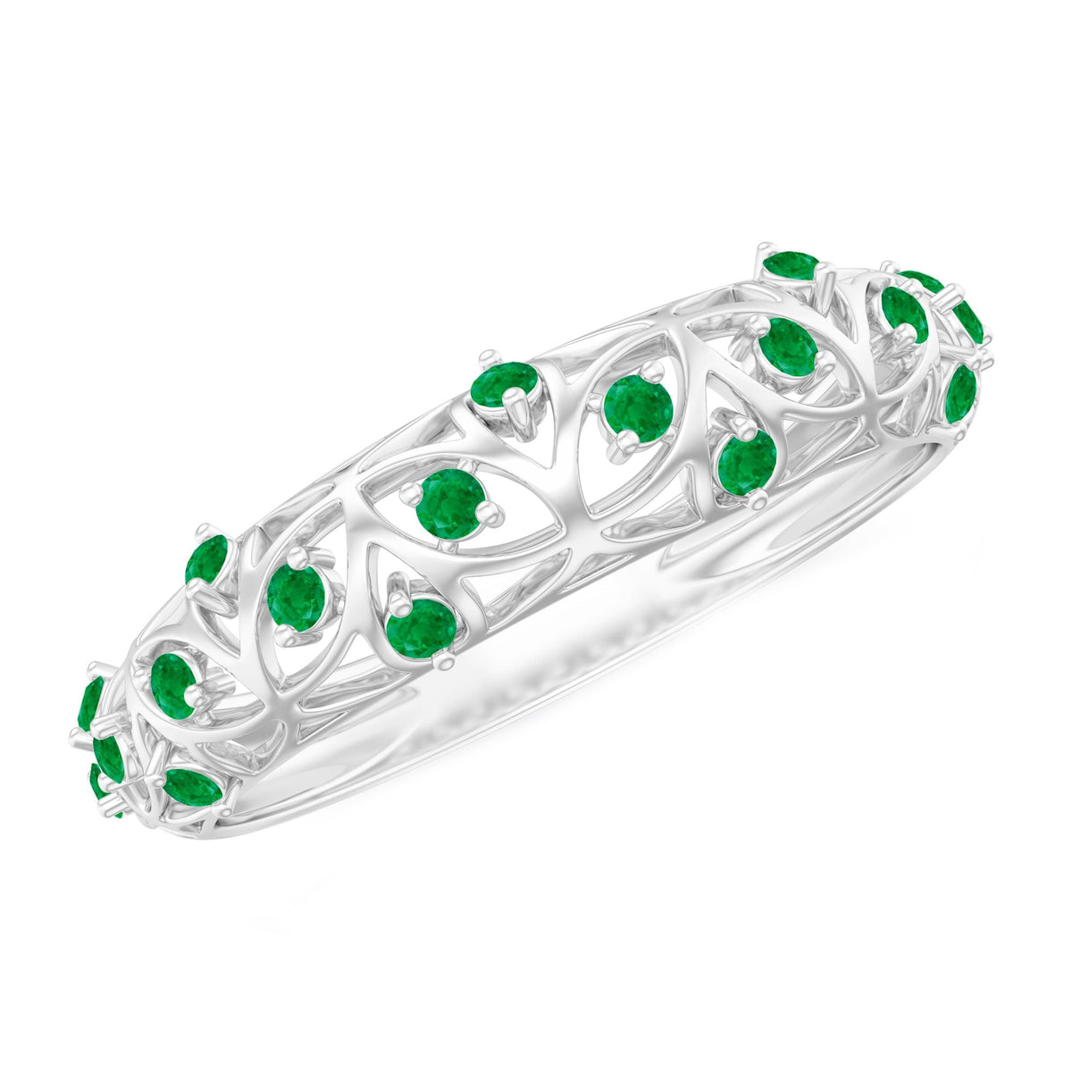 Emerald Wedding Band – Vintage Filigree Half Eternity Ring With Round Cut Emeralds
