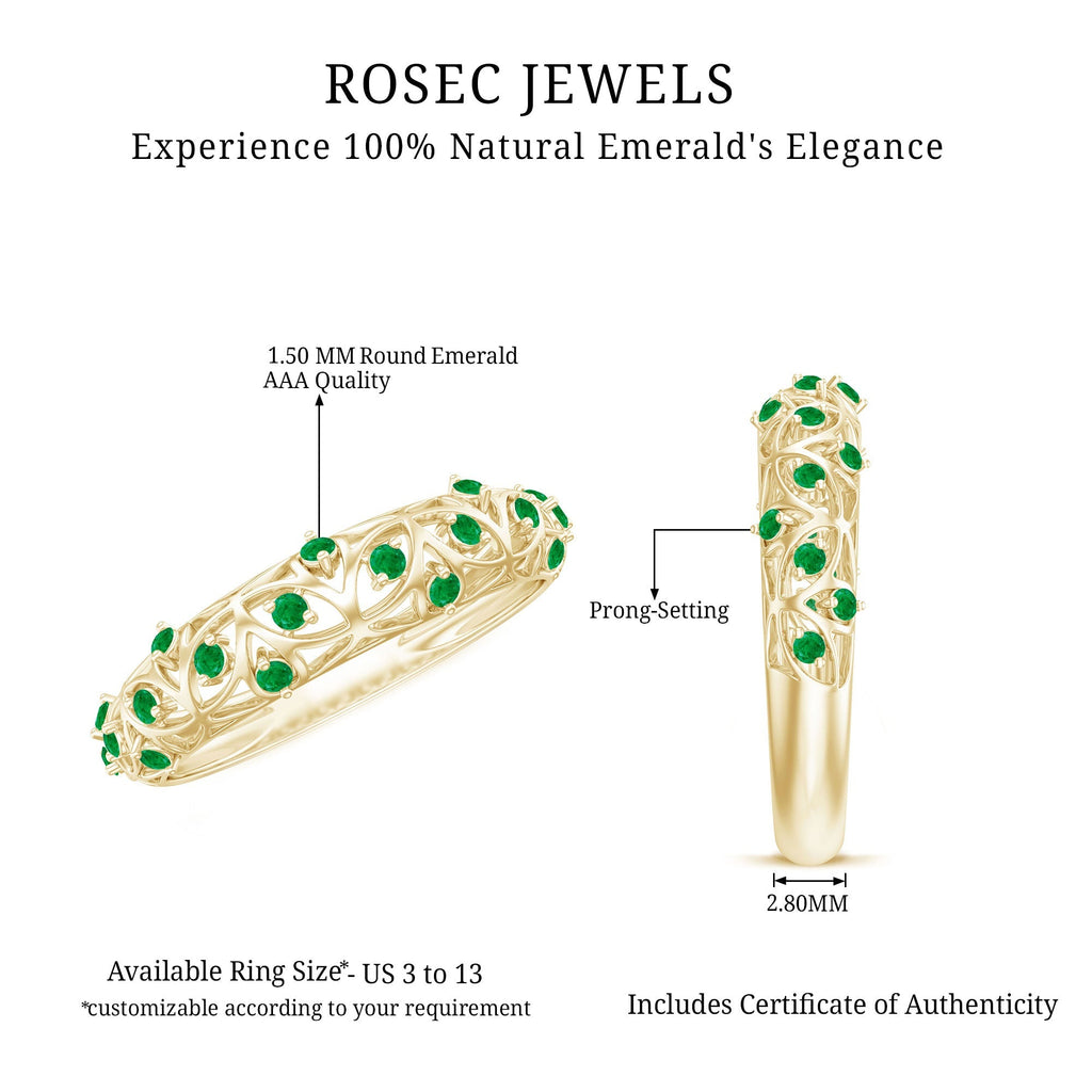 Emerald Wedding Band – Vintage Filigree Half Eternity Ring With Round Cut Emeralds