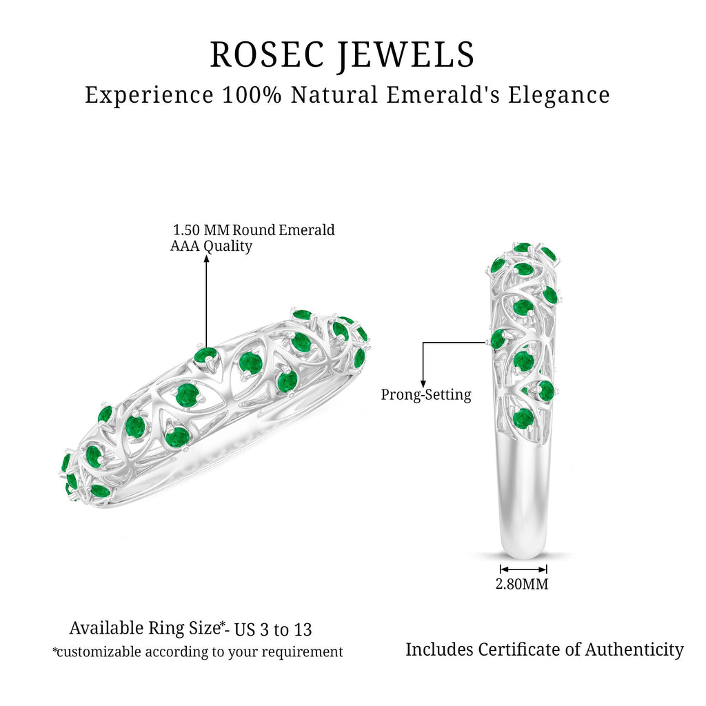 Emerald Wedding Band – Vintage Filigree Half Eternity Ring With Round Cut Emeralds