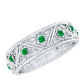 Emerald Wedding Band – Wide Vintage Inspired AAA Quality Real Emerald Ring