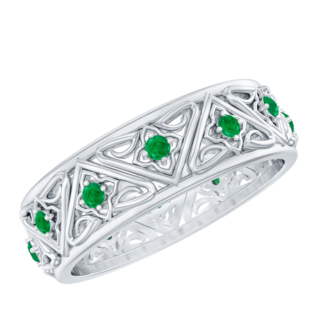 Emerald Wedding Band – Wide Vintage Inspired AAA Quality Real Emerald Ring