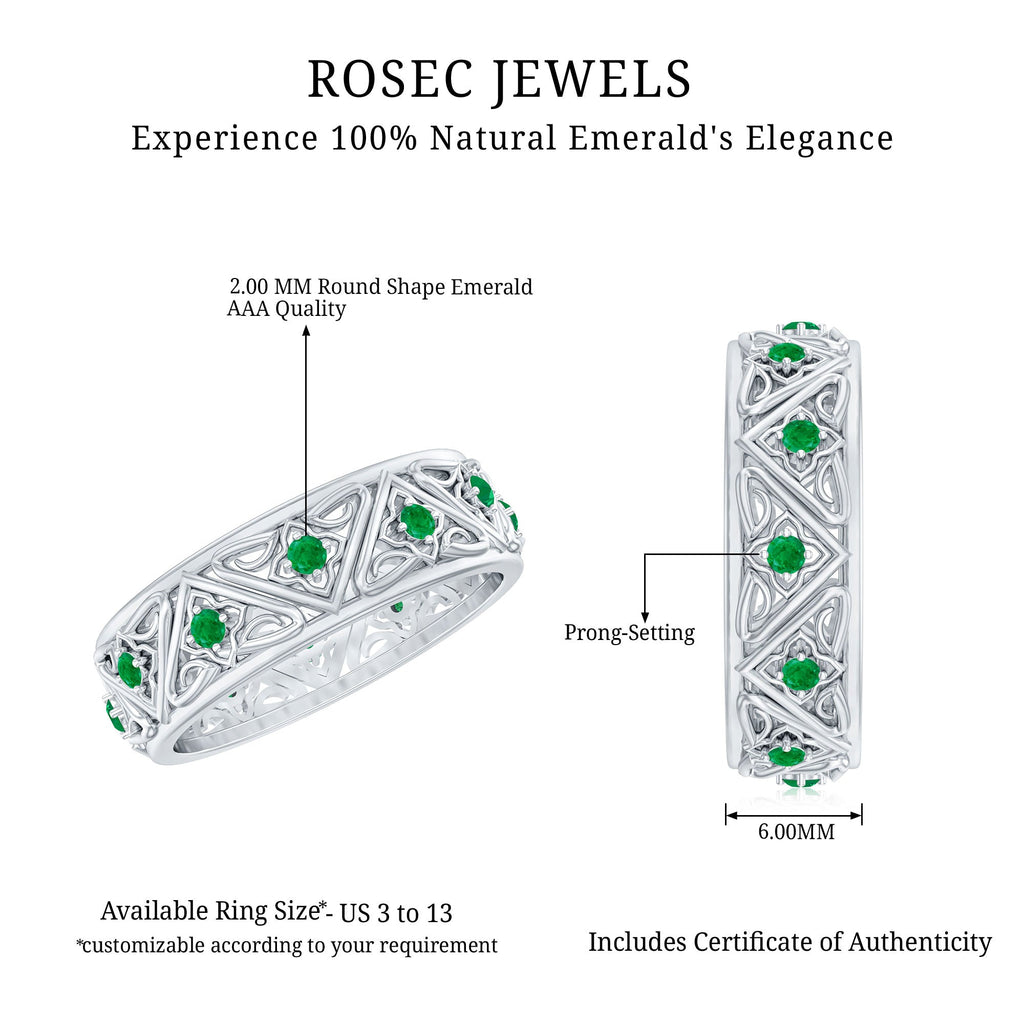 Emerald Wedding Band – Wide Vintage Inspired AAA Quality Real Emerald Ring