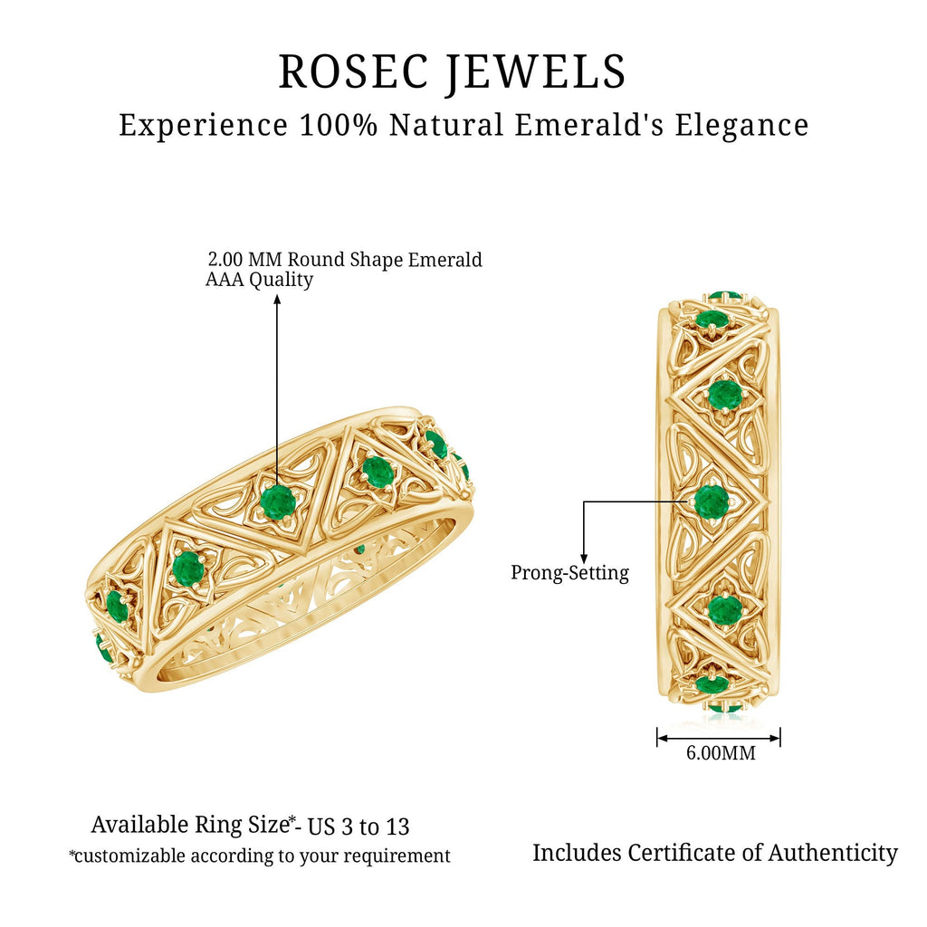 Emerald Wedding Band – Wide Vintage Inspired AAA Quality Real Emerald Ring
