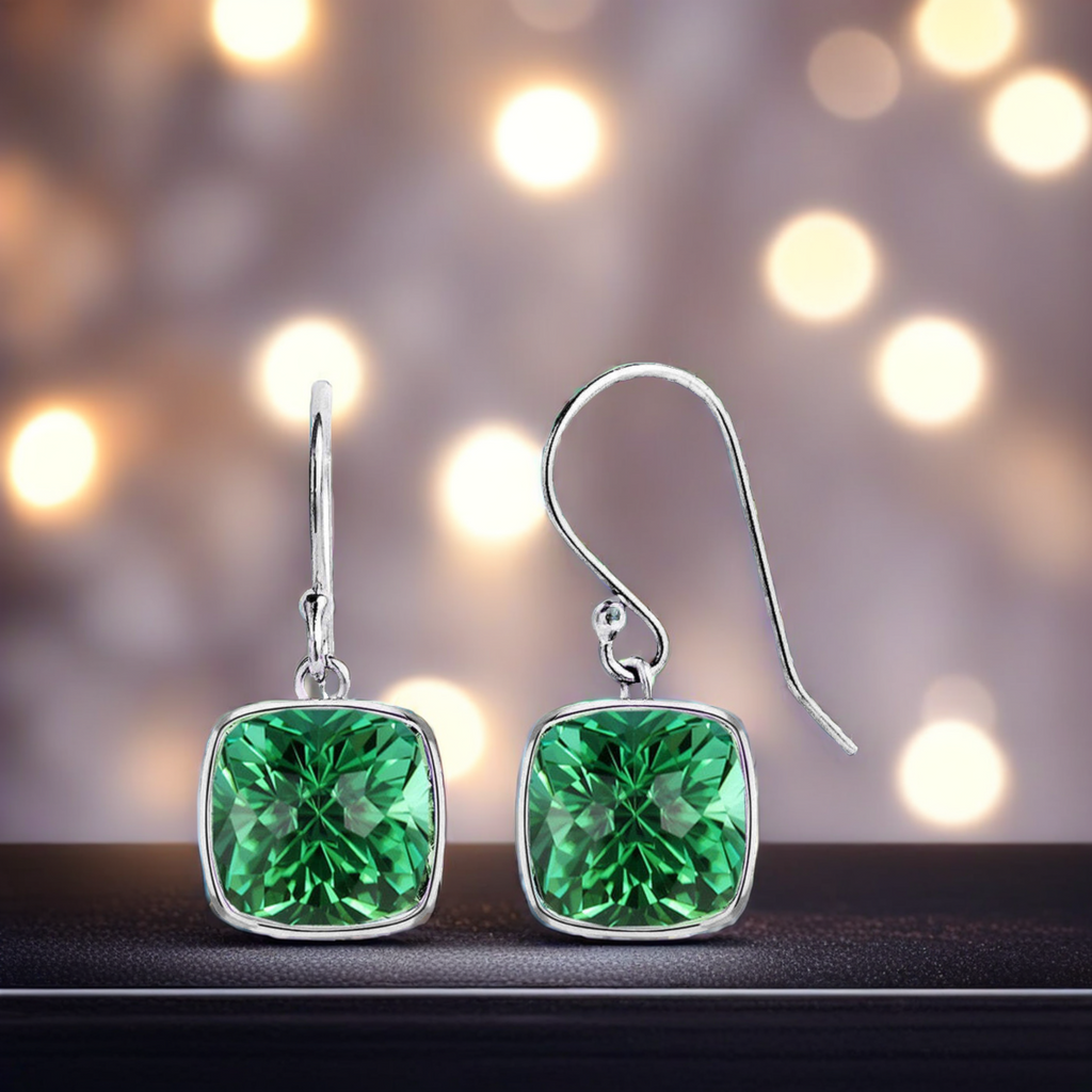 Emerald Drop Earrings – Cushion Cut Emeralds 4.50CTW | 925 Sterling Silver Jewelry