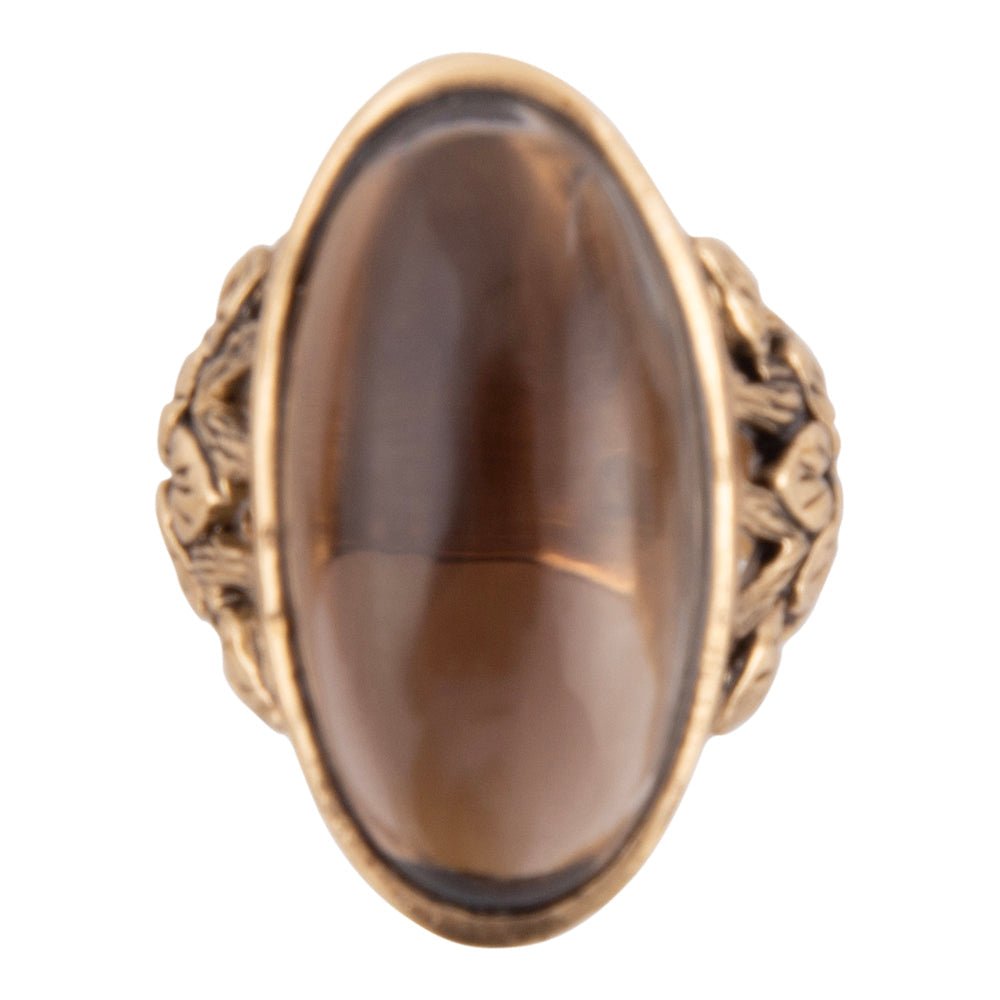 Enchanted Faceted Black Smoky Quartz Golden Ring