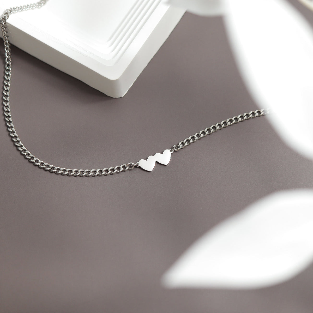 Engravable Heart Necklace – 18K Gold PVD Surgical Steel Dual Heart Charm Chain