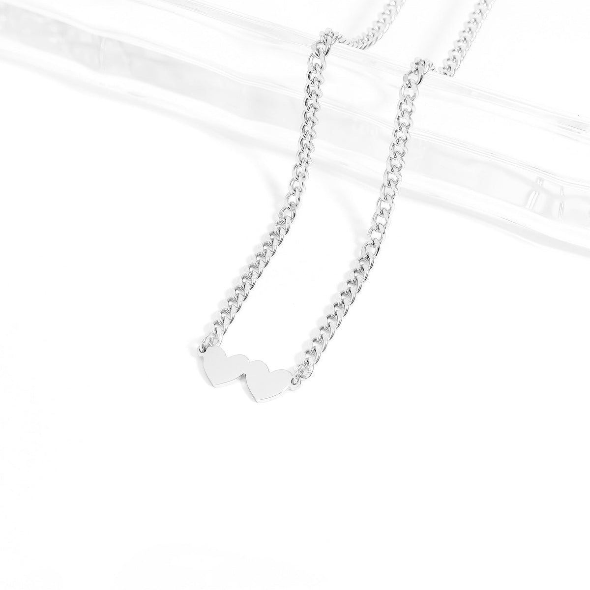 Engravable Heart Necklace – 18K Gold PVD Surgical Steel Dual Heart Charm Chain