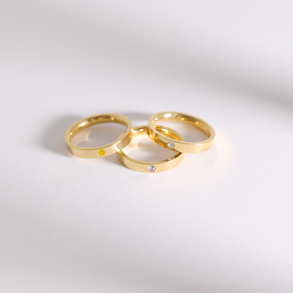 18K Gold PVD Stainless Steel Birthstone Engravable Stacking Ring