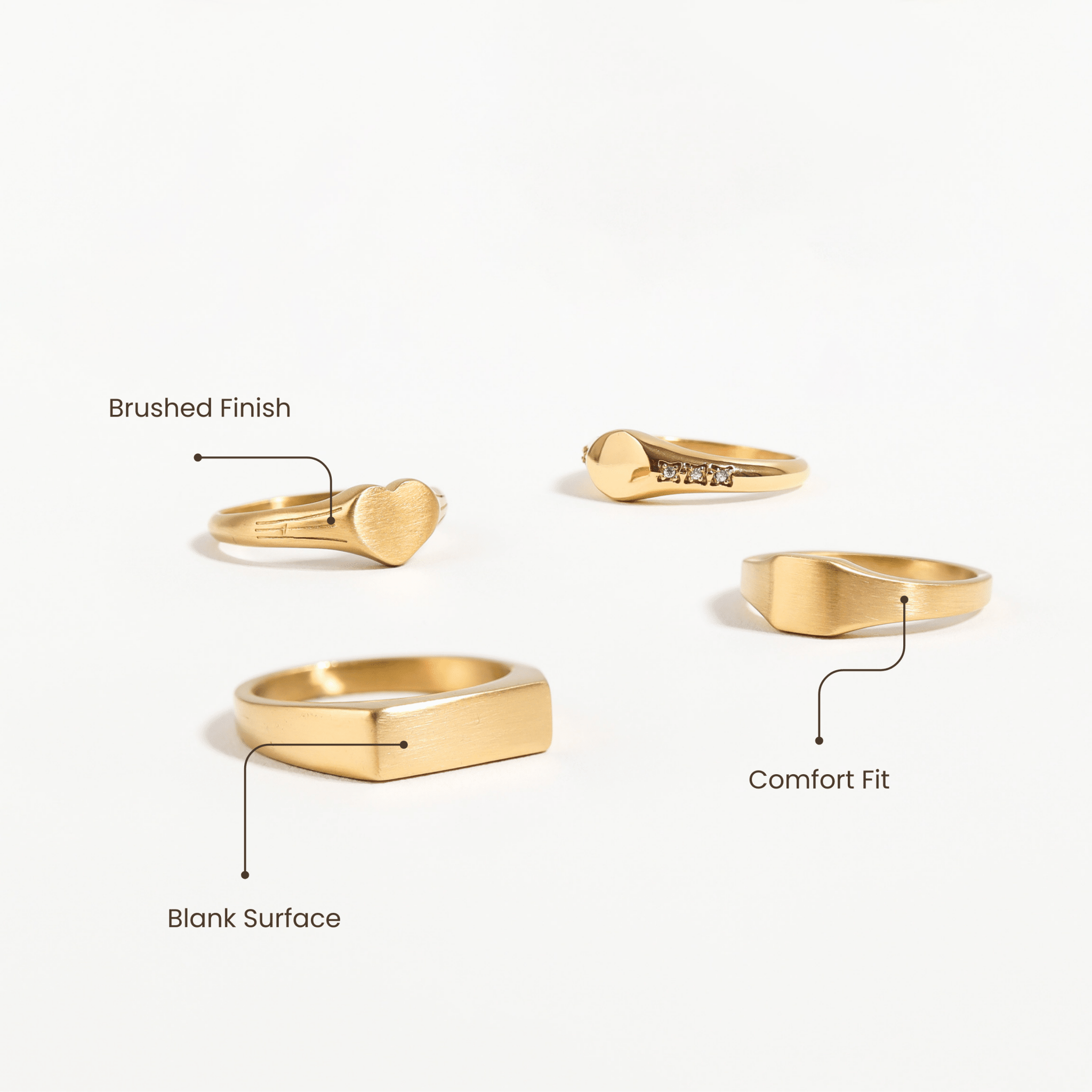 Engraved Gold Signet Ring – 18K Gold Plated Stainless Steel With CZ Stones - Ring | Sunflower Soul Boutique