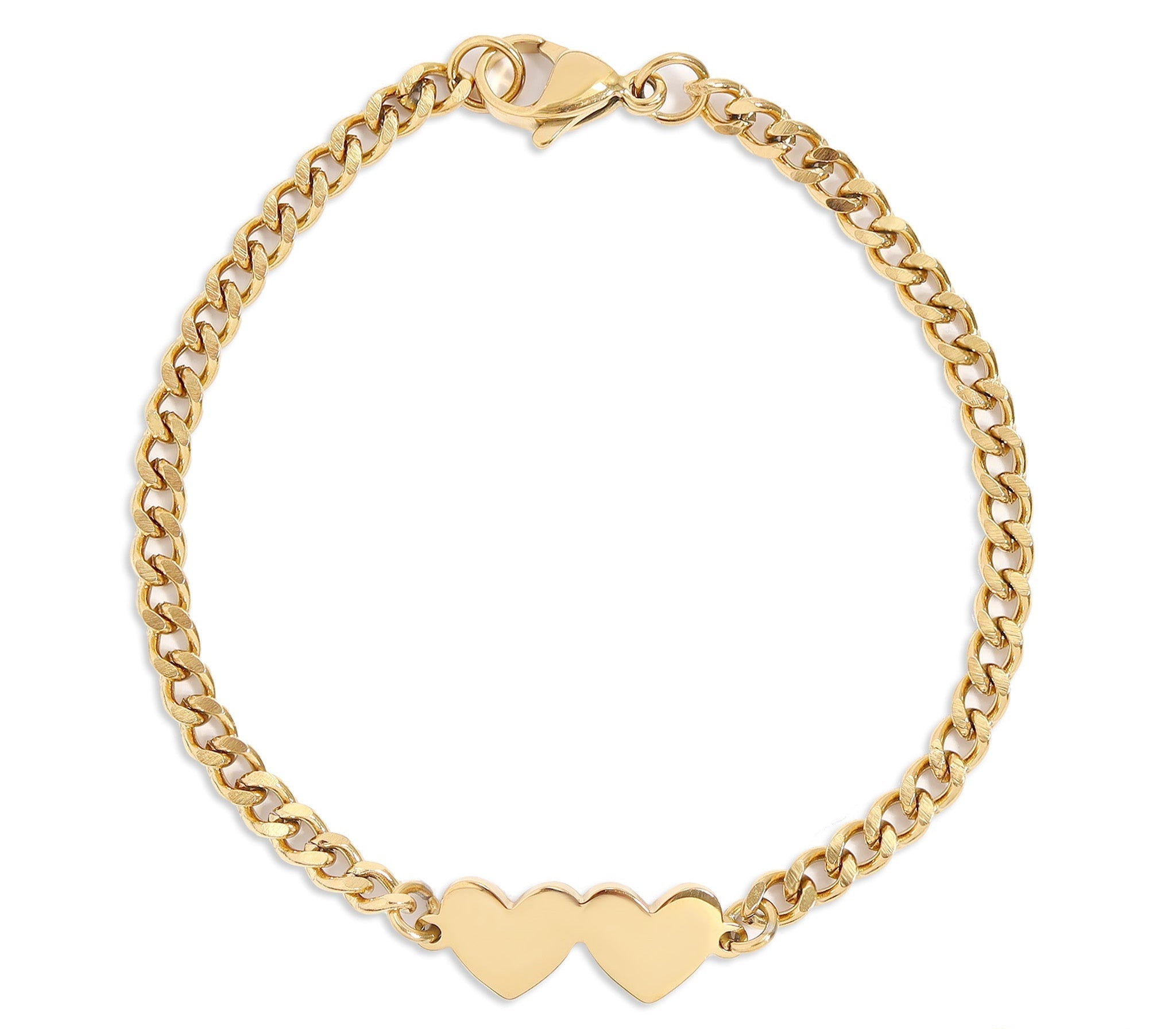 Engraved Heart Bracelet – 18K Gold PVD Stainless Steel Double Heart Design - bracelet | Sunflower Soul Boutique