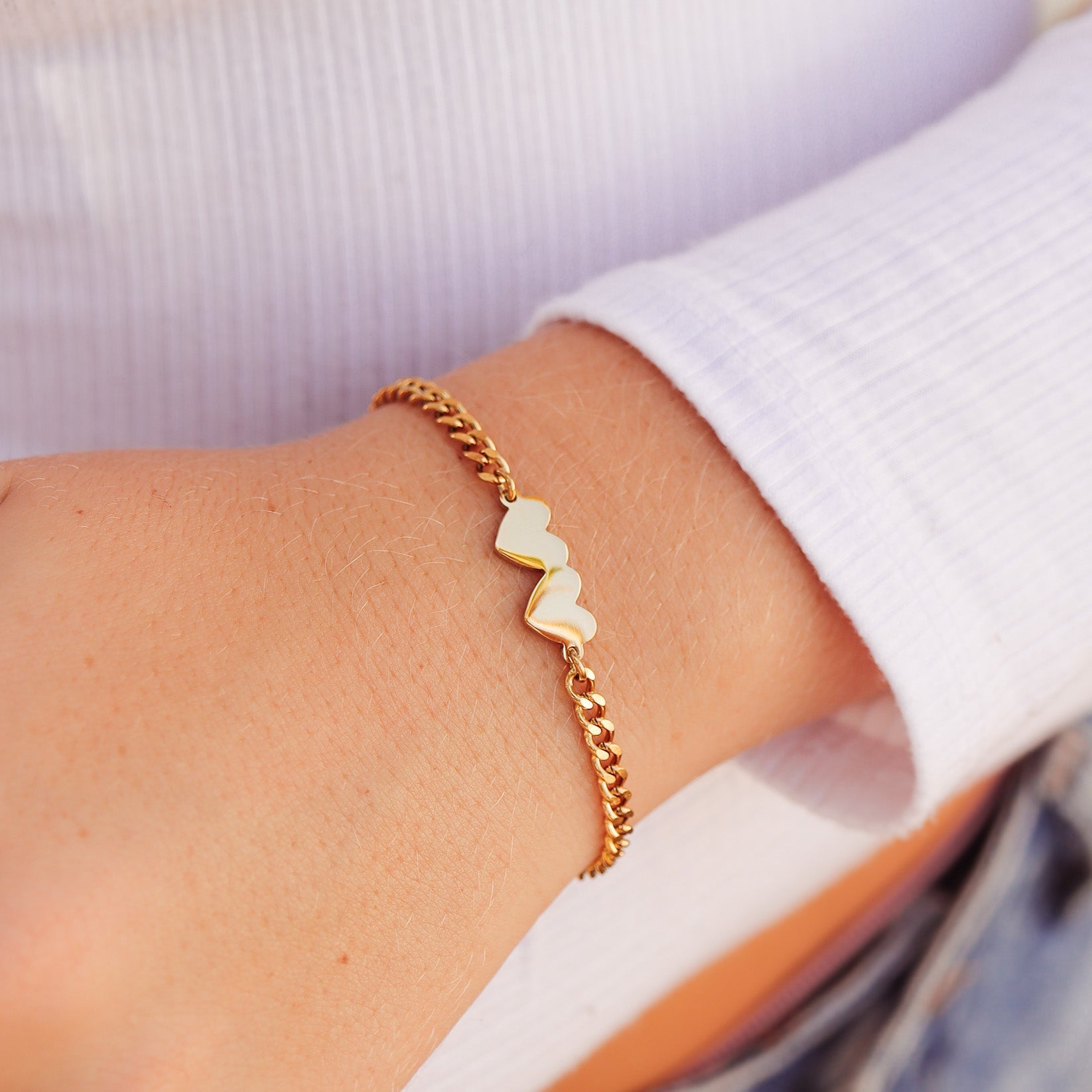 Engraved Heart Bracelet – 18K Gold PVD Stainless Steel Double Heart Design - bracelet | Sunflower Soul Boutique