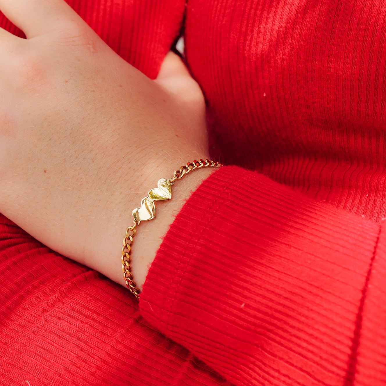 Engraved Heart Bracelet – 18K Gold PVD Stainless Steel Double Heart Design - bracelet | Sunflower Soul Boutique