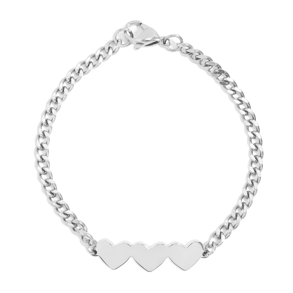 Engraved Heart Bracelet – Gold Curb Chain with Three Heart Charms Gift - bracelet | Sunflower Soul Boutique