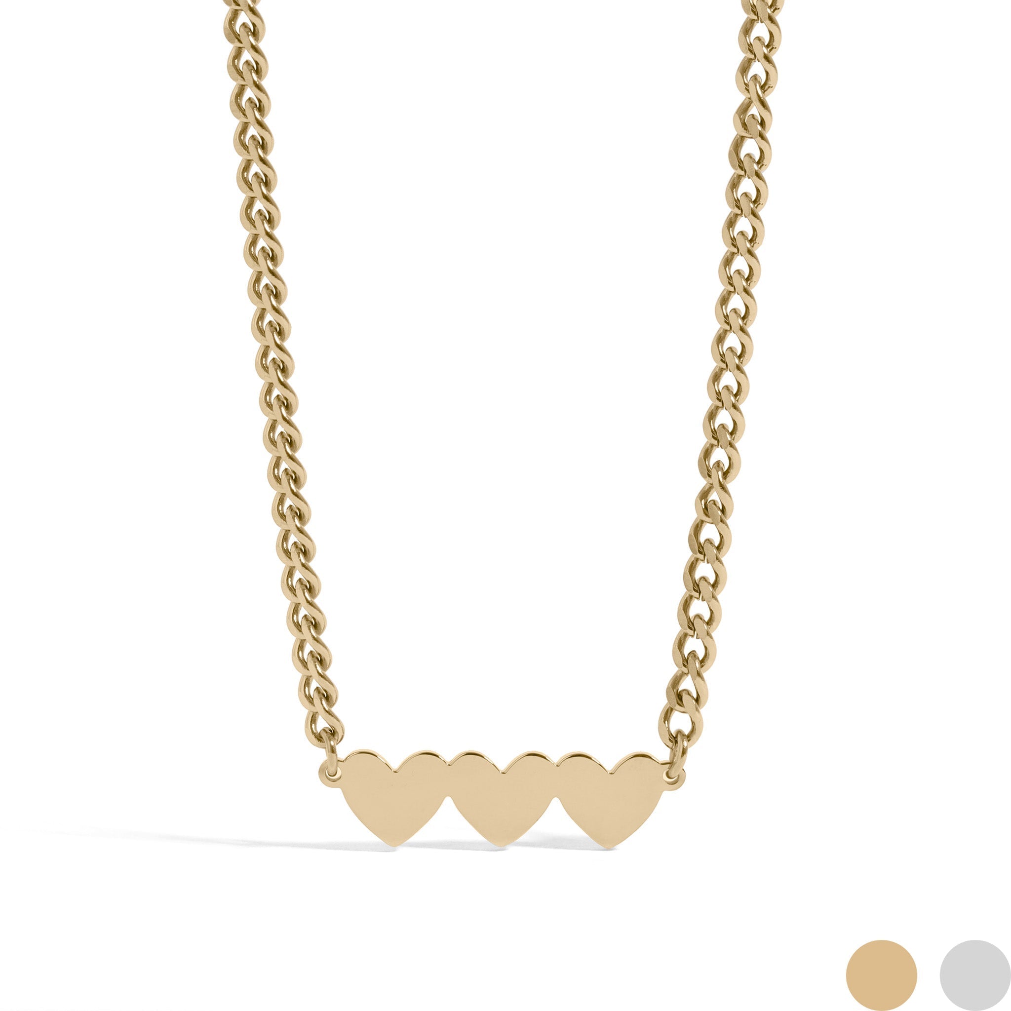Engraved Heart Necklace – 18K Gold Curb Chain With Three Hearts Pendant - Necklaces | Sunflower Soul Boutique