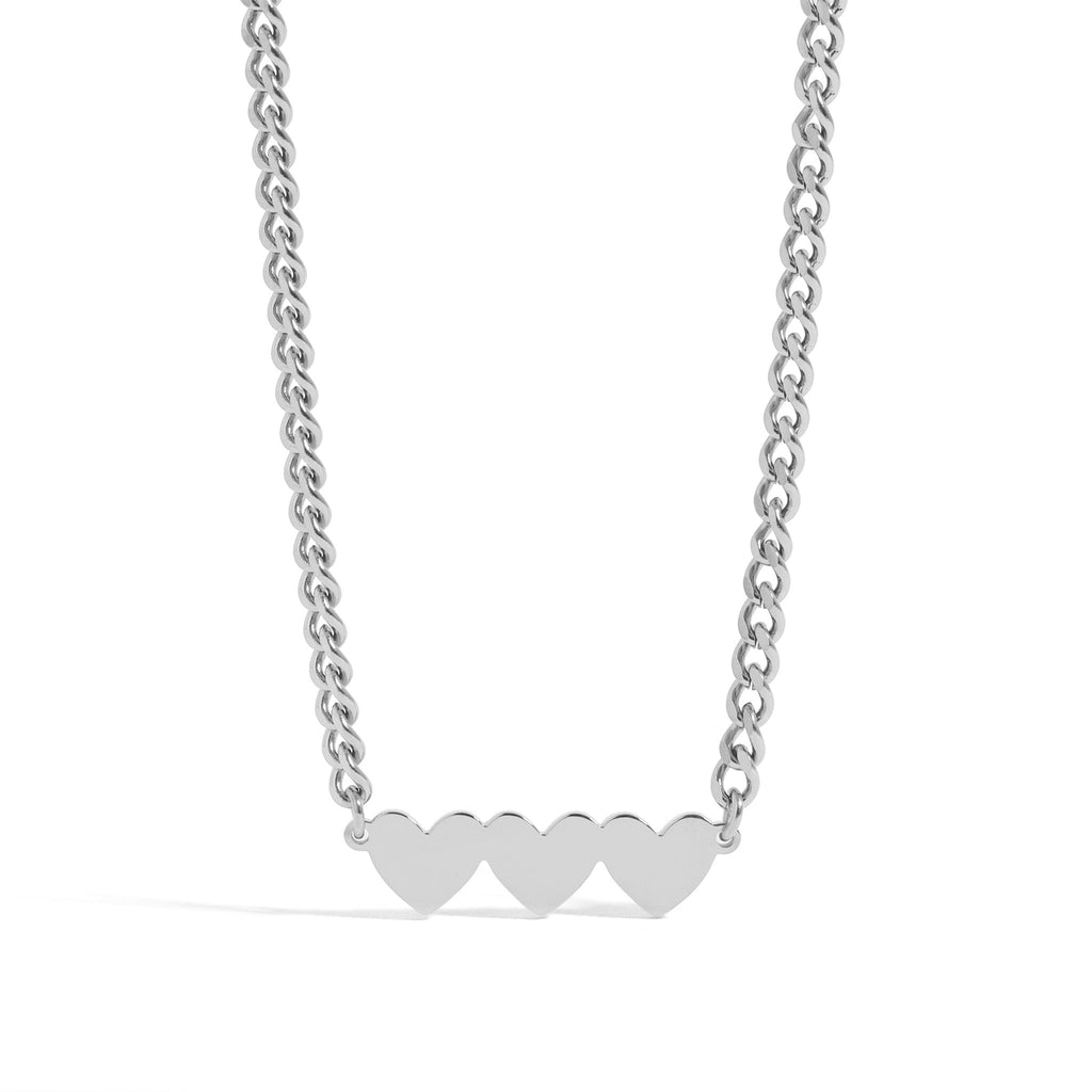 Engraved Heart Necklace – 18K Gold Curb Chain With Three Hearts Pendant - Necklaces | Sunflower Soul Boutique