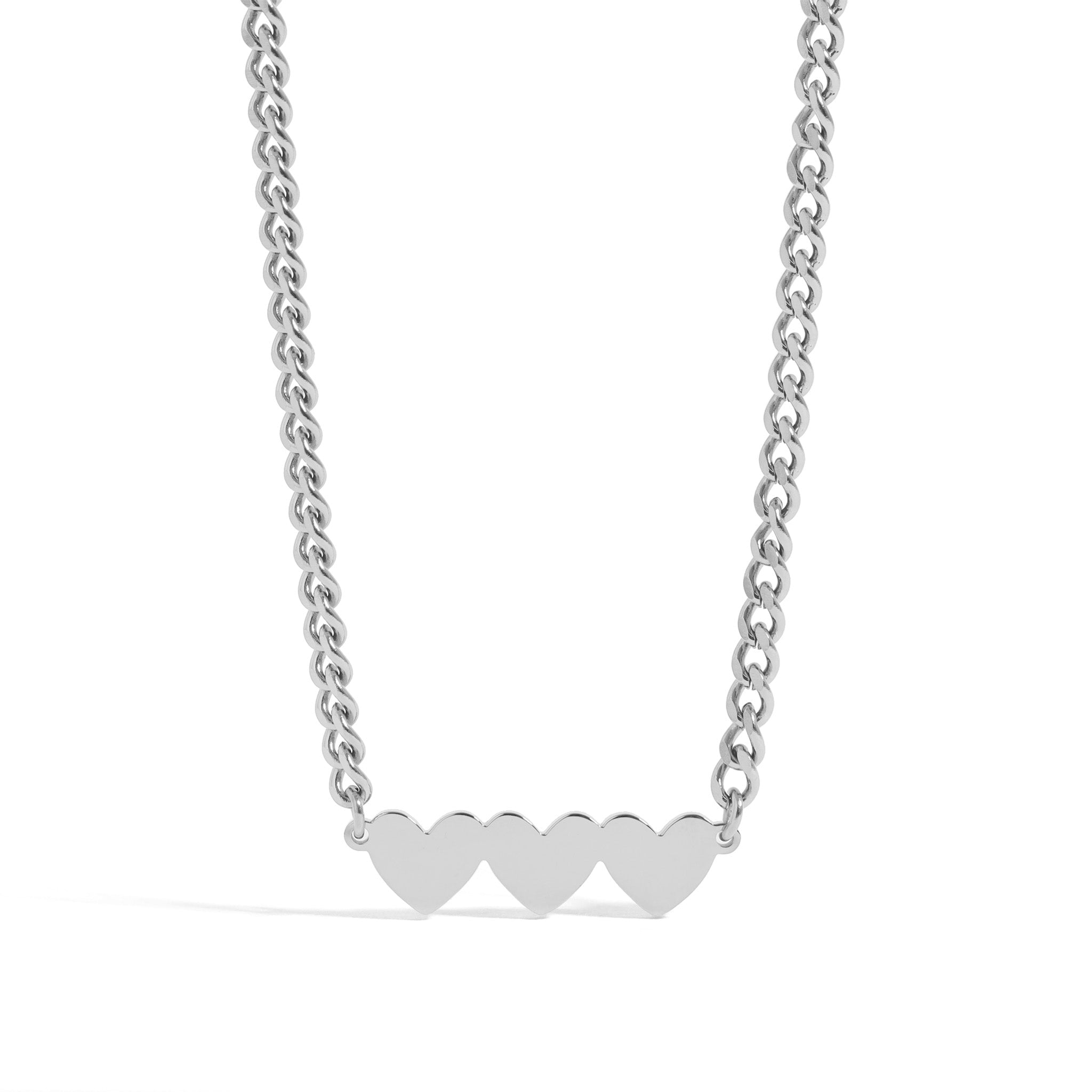 Engraved Heart Necklace – 18K Gold Curb Chain With Three Hearts Pendant - Necklaces | Sunflower Soul Boutique