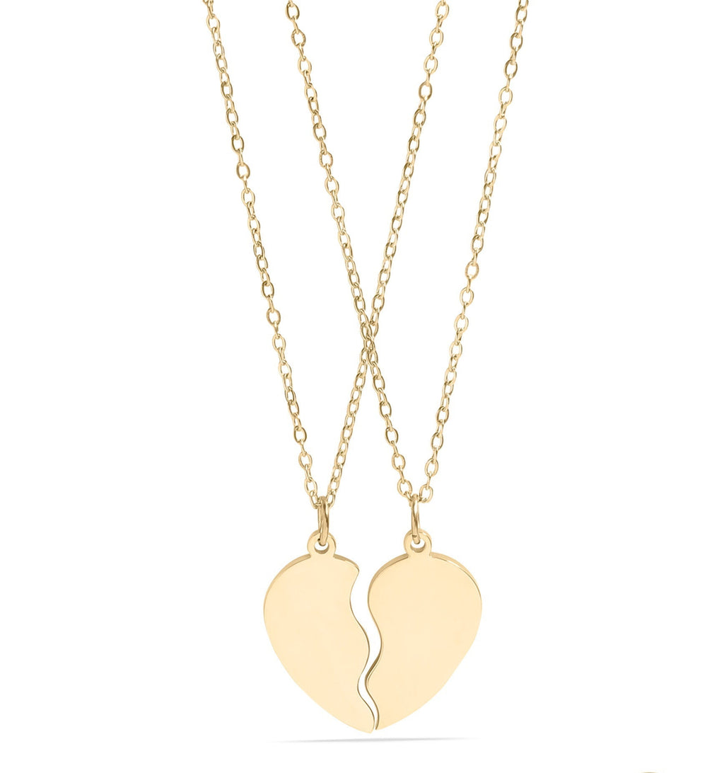 Engraved Heart Necklace – 18K Gold PVD Coated Break Apart Pendant Set for Couples - Necklaces | Sunflower Soul Boutique