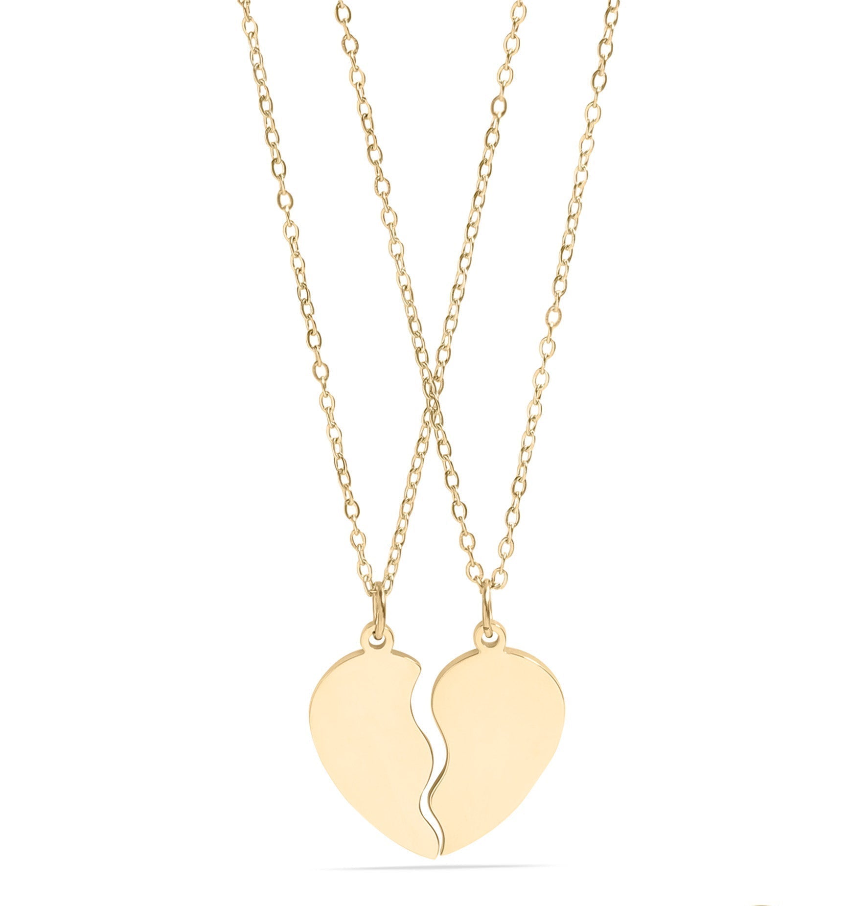 Engraved Heart Necklace – 18K Gold PVD Coated Break Apart Pendant Set for Couples - Necklaces | Sunflower Soul Boutique