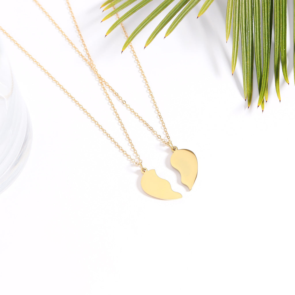 Engraved Heart Necklace – 18K Gold PVD Coated Break Apart Pendant Set for Couples - Necklaces | Sunflower Soul Boutique
