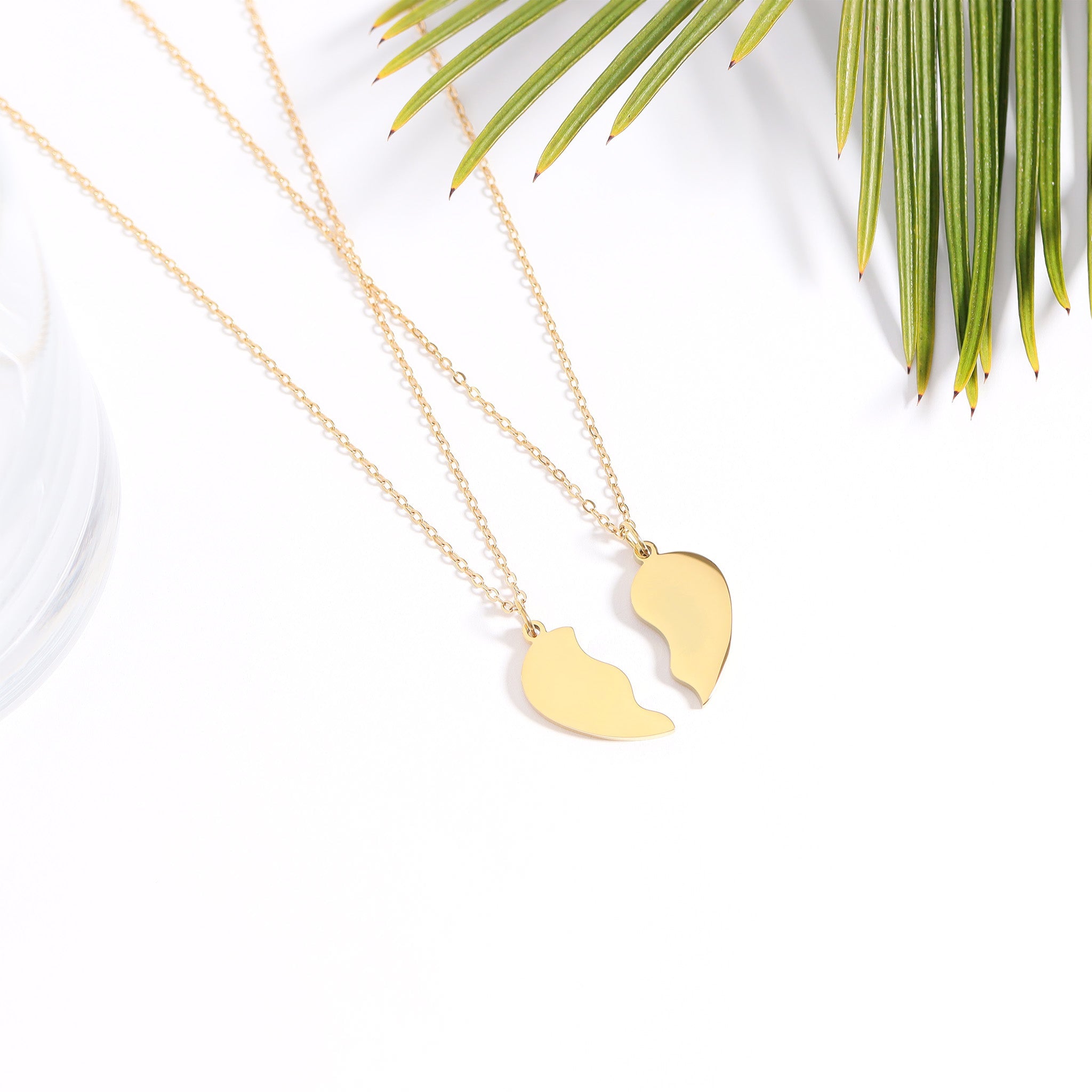 Engraved Heart Necklace – 18K Gold PVD Coated Break Apart Pendant Set for Couples - Necklaces | Sunflower Soul Boutique