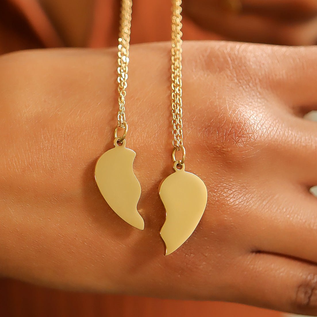 Engraved Heart Necklace – 18K Gold PVD Coated Break Apart Pendant Set for Couples - Necklaces | Sunflower Soul Boutique