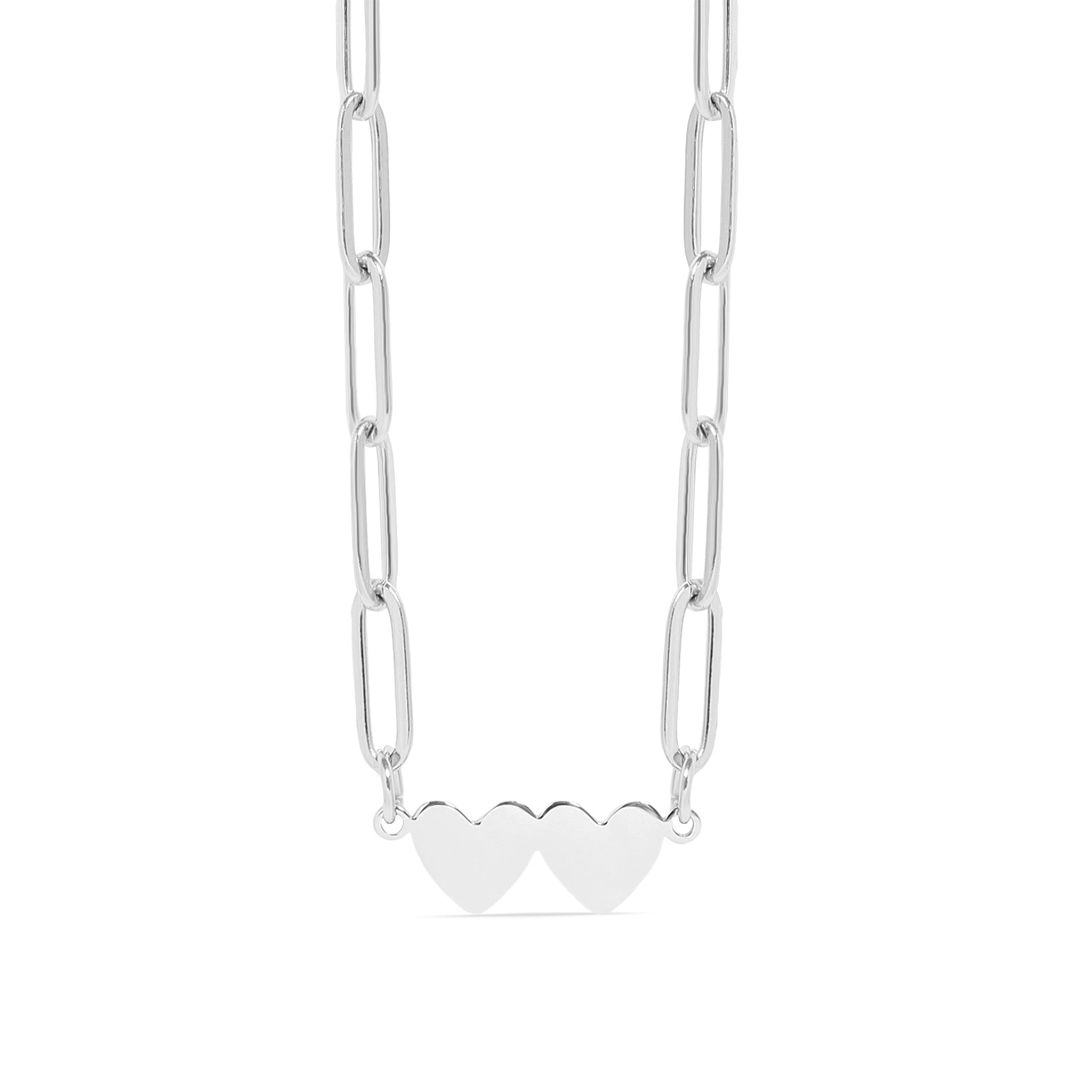 Engraved Heart Necklace – Two Heart Pendant on Durable Stainless Steel Paperclip Chain - Necklaces | Sunflower Soul Boutique