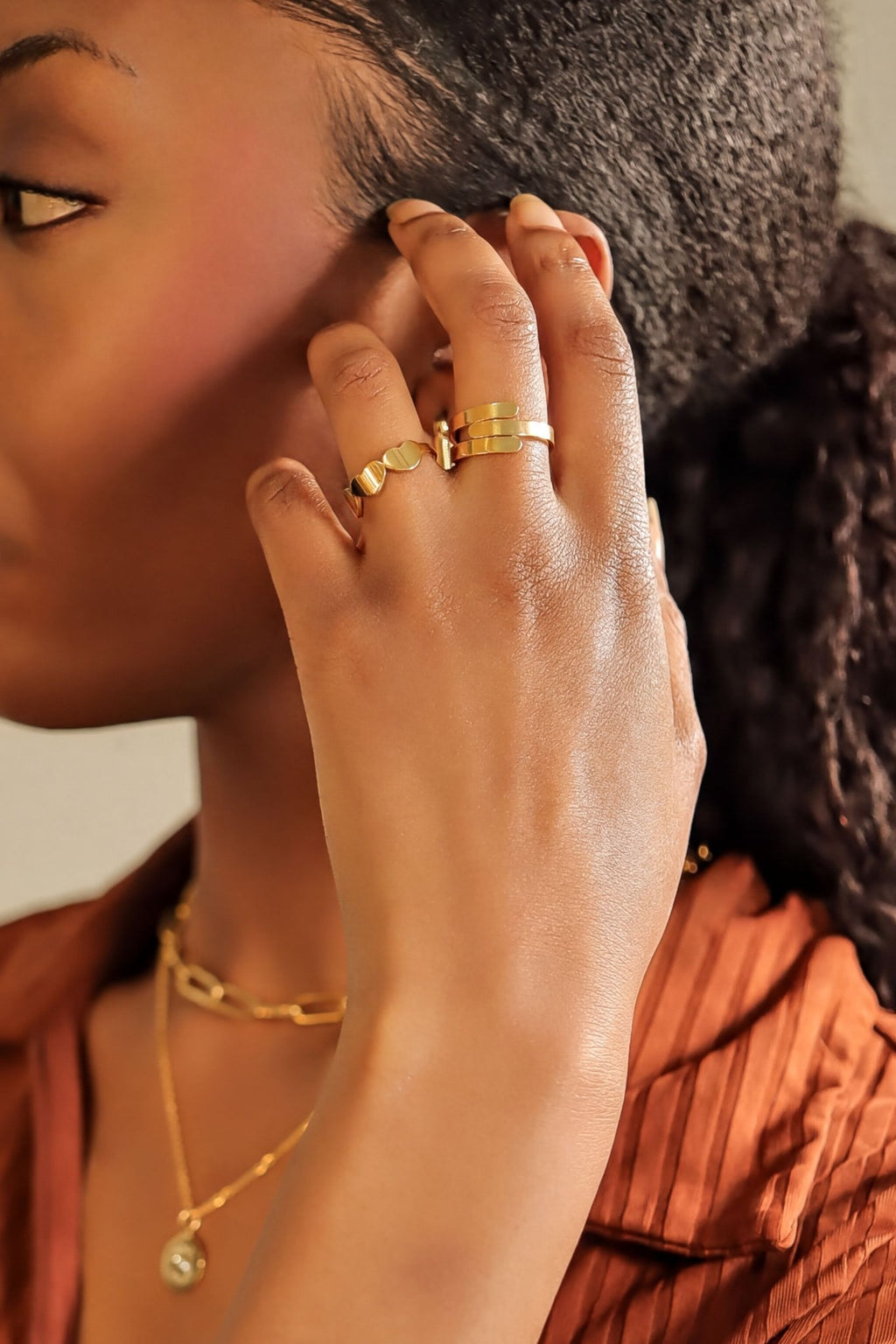 Engraved Heart Ring - 18K Gold Stainless Steel | Three Heart Design Comfort Fit Band - Ring | Sunflower Soul Boutique