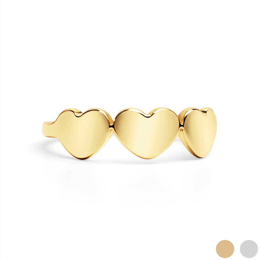 Engraved Heart Ring - 18K Gold Stainless Steel | Three Heart Design Comfort Fit Band - Ring | Sunflower Soul Boutique