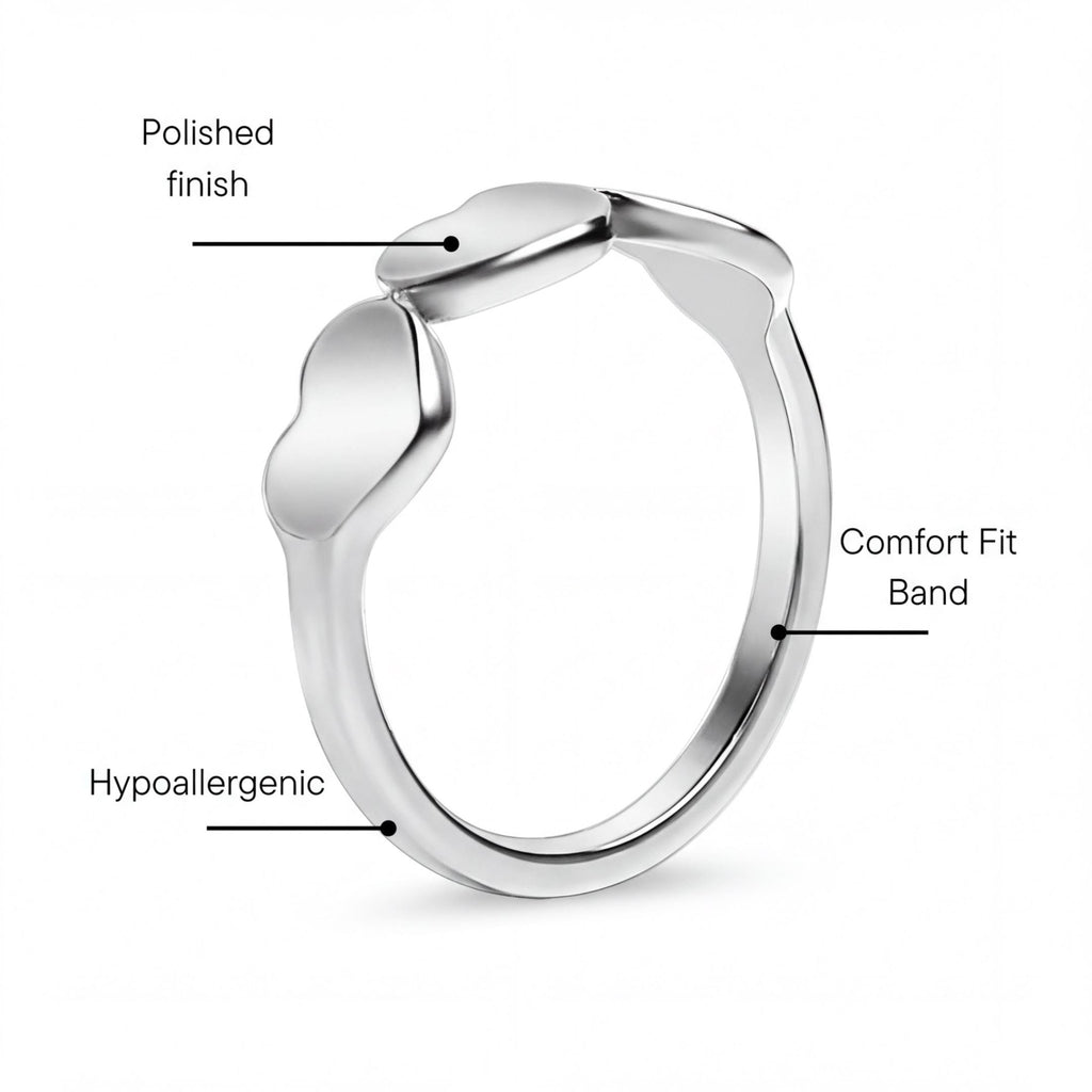 Engraved Heart Ring - 18K Gold Stainless Steel | Three Heart Design Comfort Fit Band - Ring | Sunflower Soul Boutique