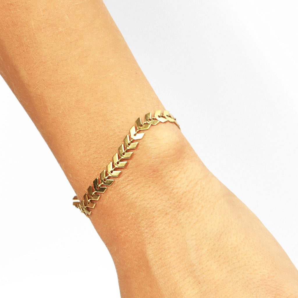 Engraved Pearl Bracelet – Gold Stainless Steel Adjustable Chevron Chain - Bracelets | Sunflower Soul Boutique