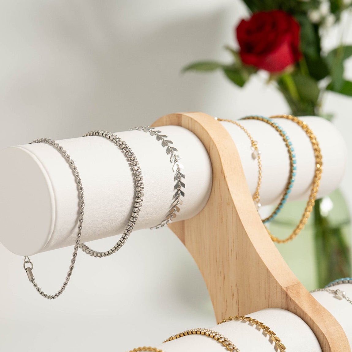 Engraved Pearl Bracelet – Gold Stainless Steel Adjustable Chevron Chain - Bracelets | Sunflower Soul Boutique