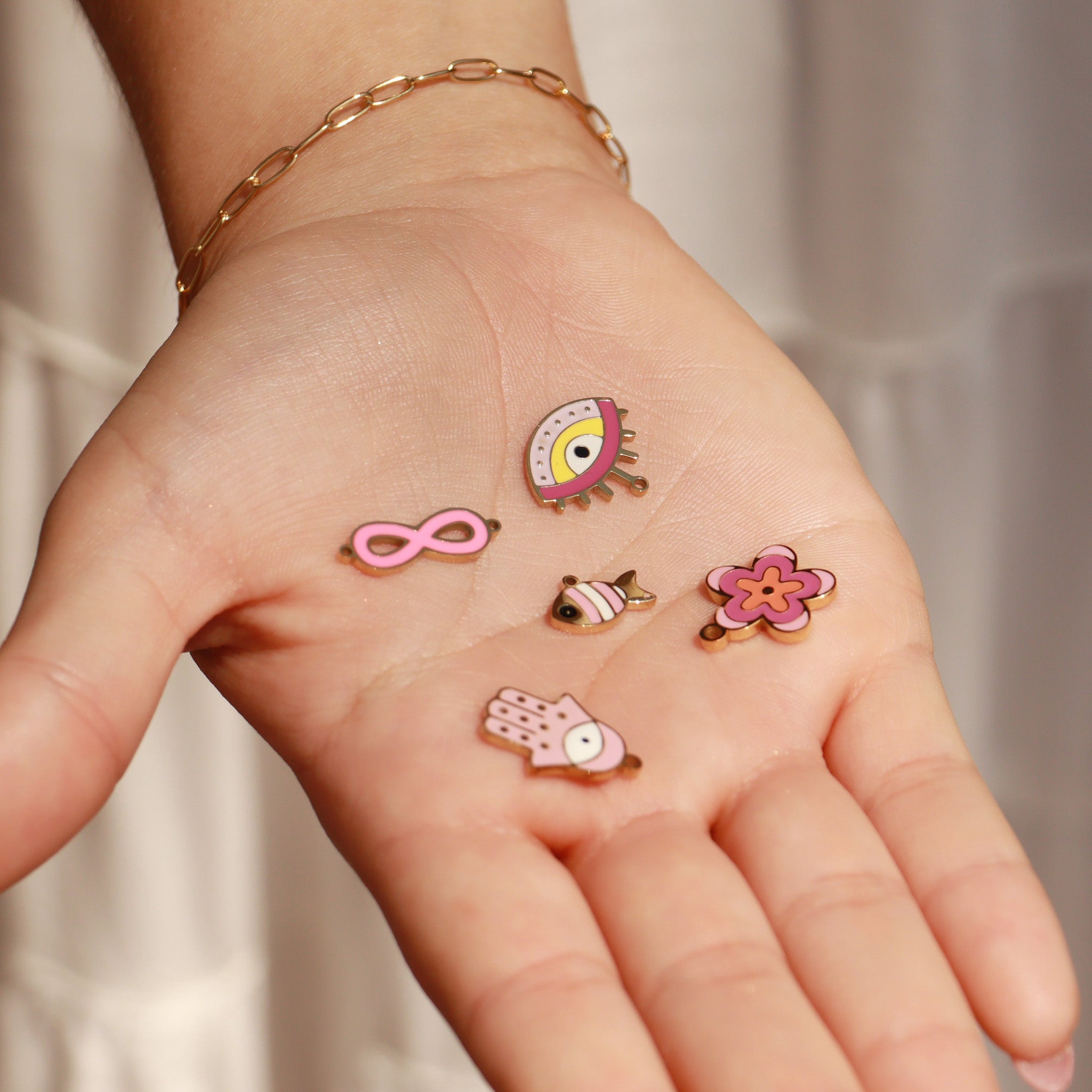 Pink Infinity Charm – 18K Gold PVD Coated Stainless Steel Epoxy Jewelry Accent
