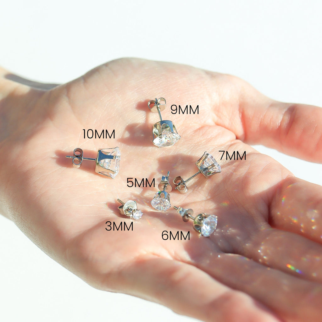 Stainless Steel Stud Earrings – Round CZ Hypoallergenic Gold PVD Durable Studs