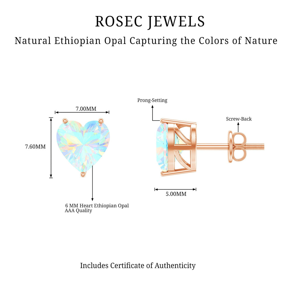 Ethiopian Opal Earrings – 1.5 Carat Heart Shape Solitaire Studs with Secure Screw Backs