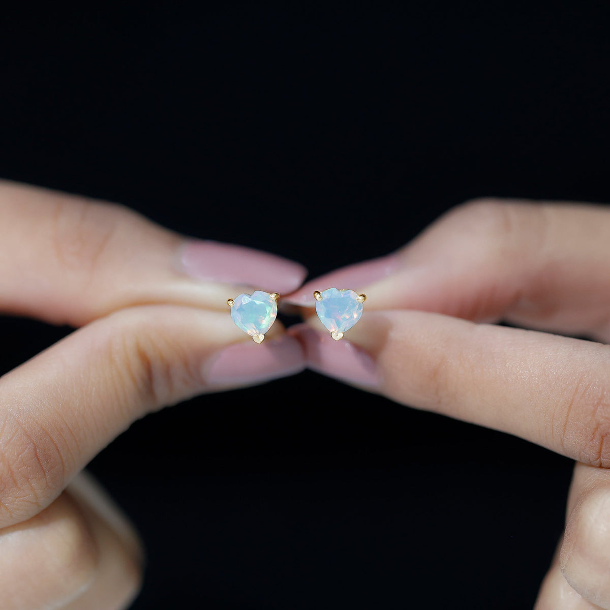 Ethiopian Opal Earrings – 1.5 Carat Heart Shape Solitaire Studs with Secure Screw Backs