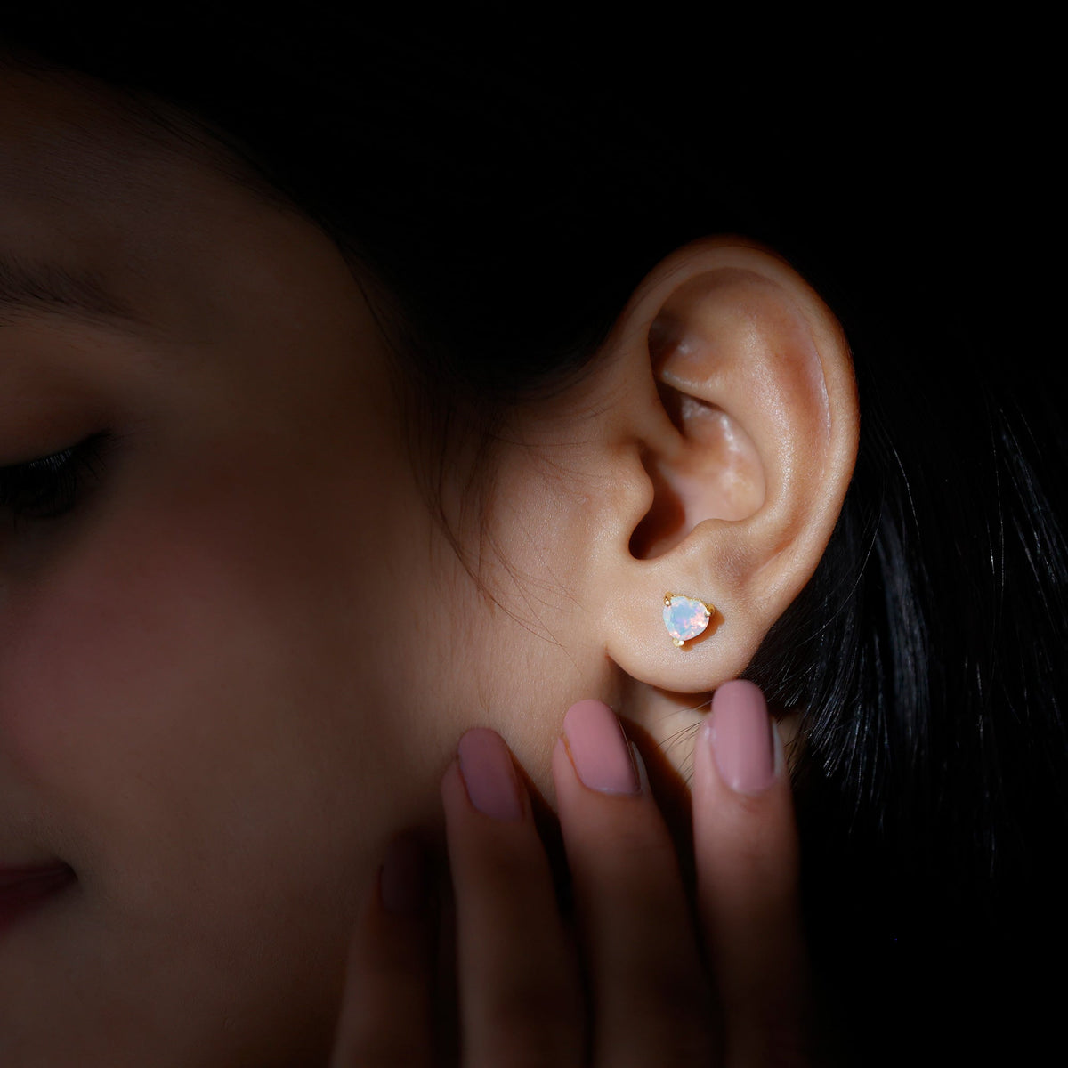 Ethiopian Opal Earrings – 1.5 Carat Heart Shape Solitaire Studs with Secure Screw Backs