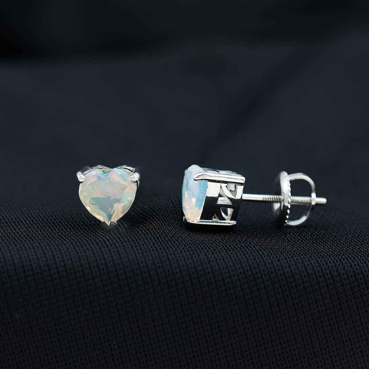 Ethiopian Opal Earrings – 1.5 Carat Heart Shape Solitaire Studs with Secure Screw Backs