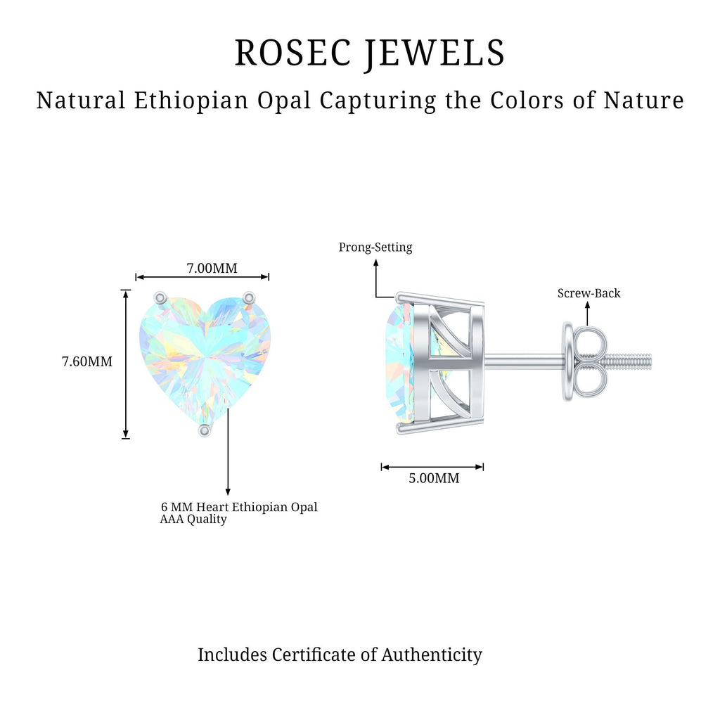 Ethiopian Opal Earrings – 1.5 Carat Heart Shape Solitaire Studs with Secure Screw Backs