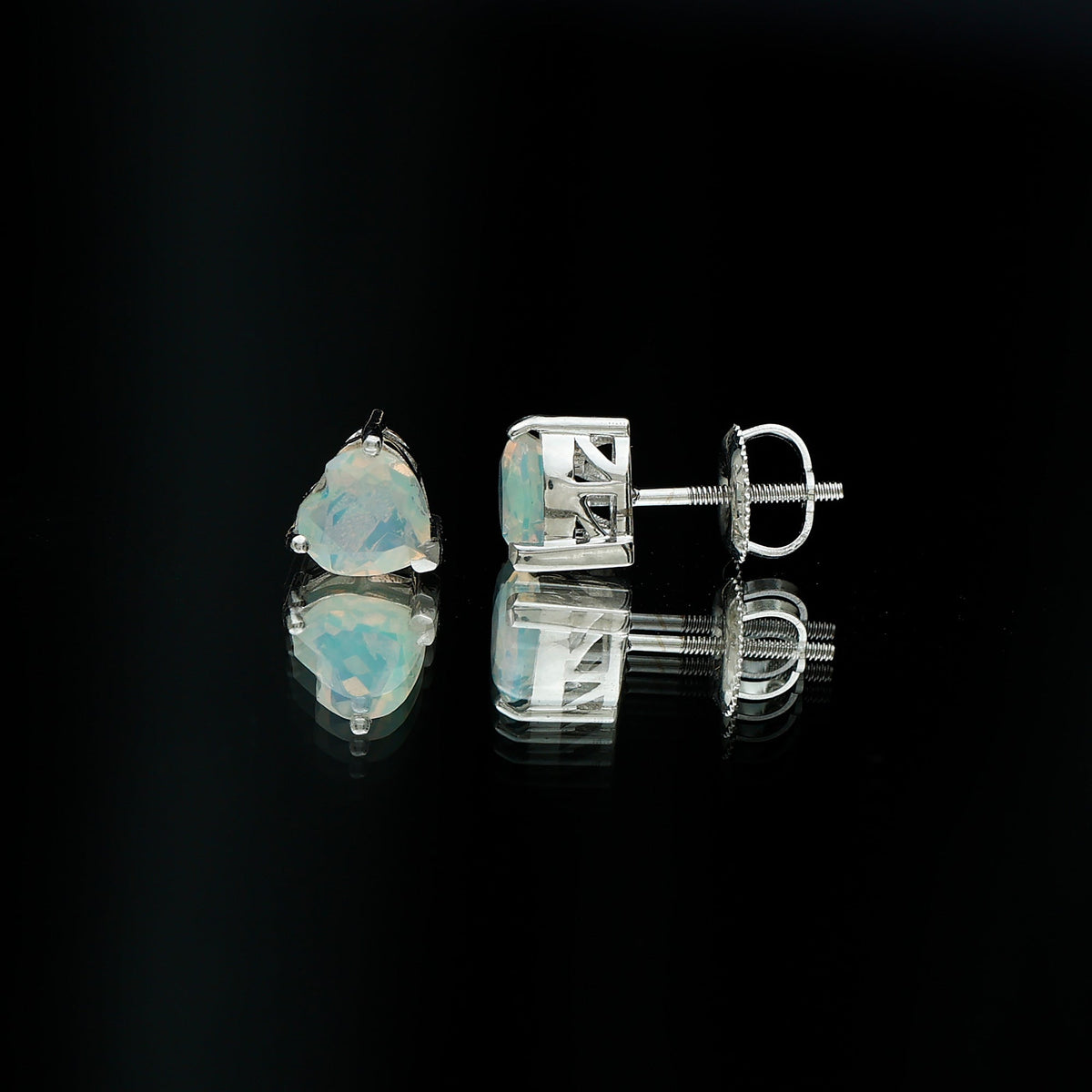 Ethiopian Opal Earrings – 1.5 Carat Heart Shape Solitaire Studs with Secure Screw Backs
