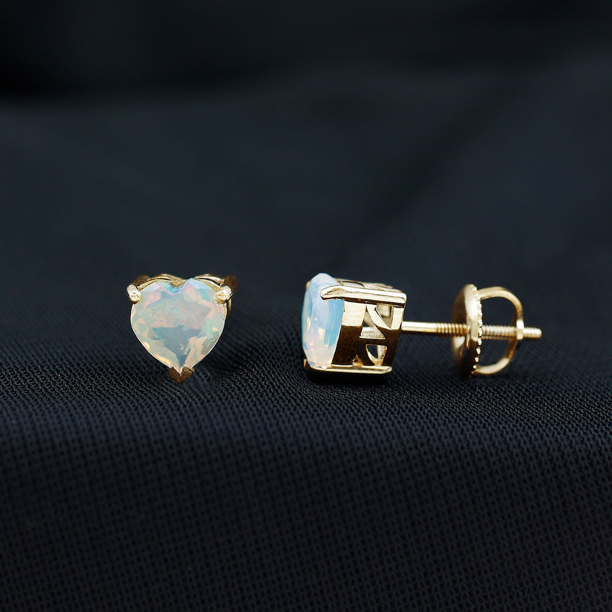 Ethiopian Opal Earrings – 1.5 Carat Heart Shape Solitaire Studs with Secure Screw Backs