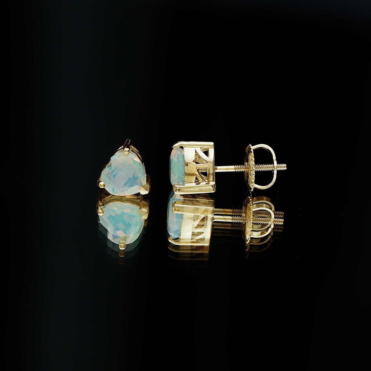 Ethiopian Opal Earrings – 1.5 Carat Heart Shape Solitaire Studs with Secure Screw Backs