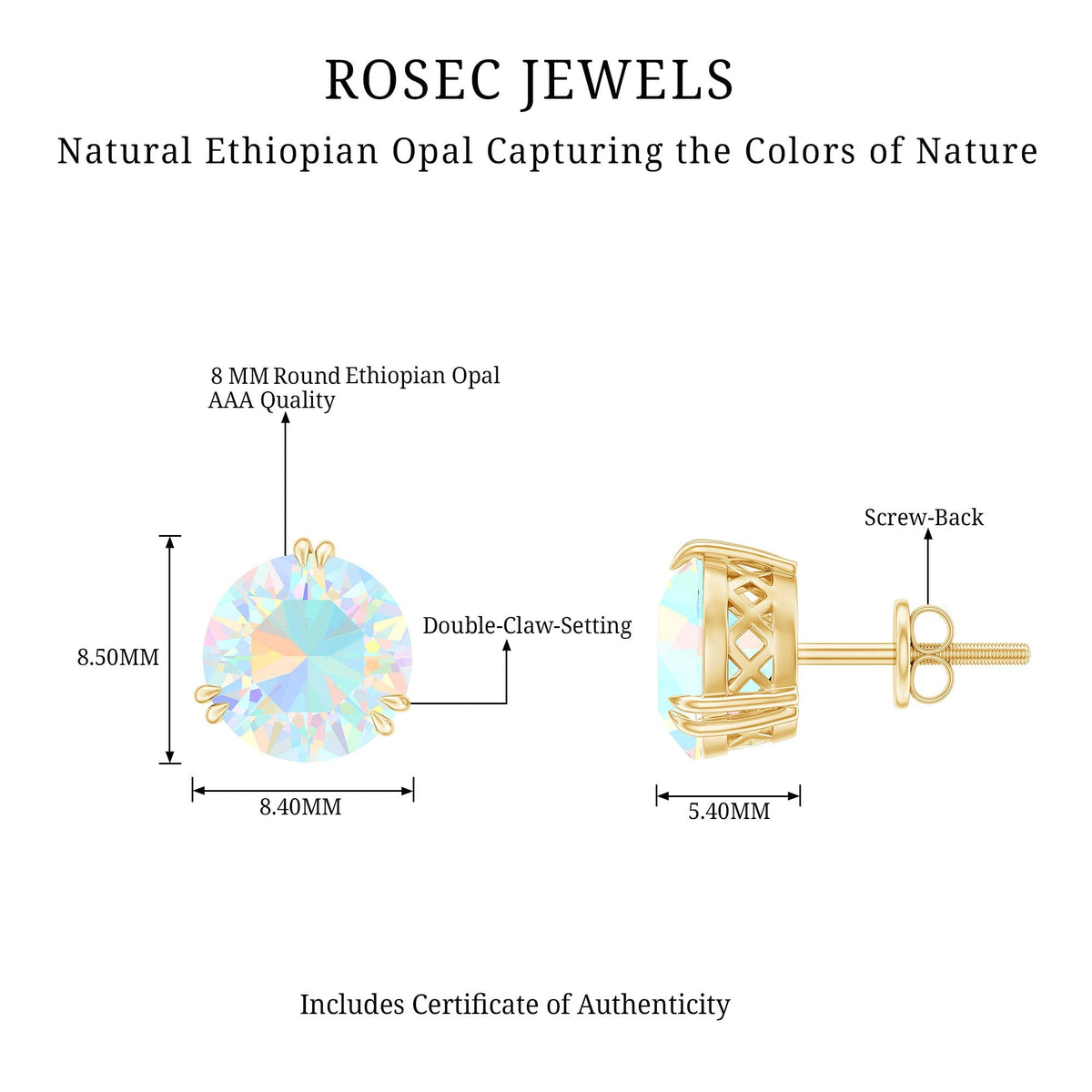 Ethiopian Opal Earrings – 4 Carat AAA Quality Opal Studs in Double Prong Setting