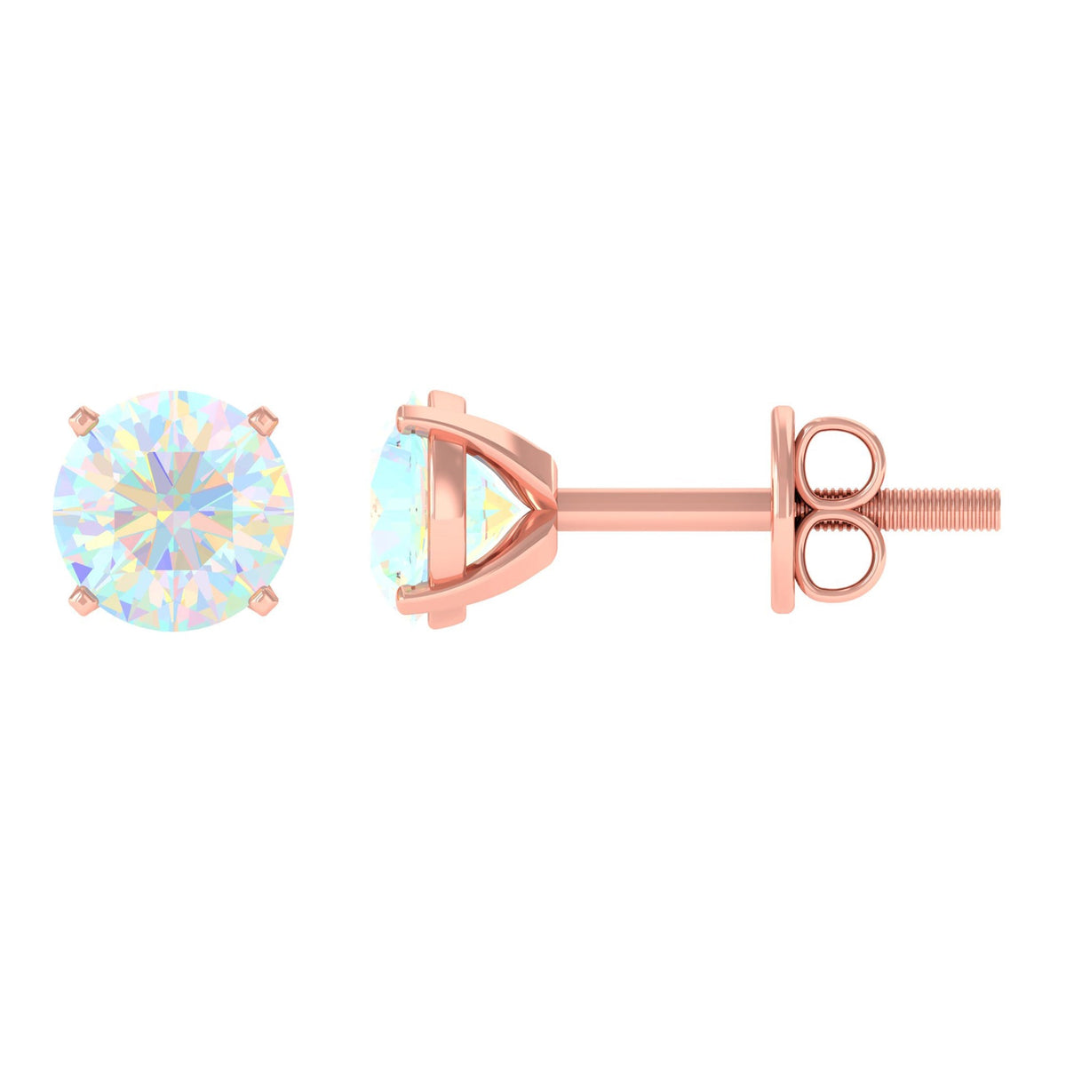 Ethiopian Opal Earrings – 4 Carat Round Cut Solitaire Studs | AAA Quality Rainbow Opal