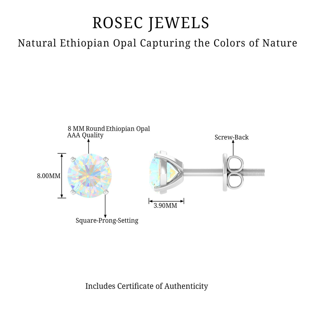 Ethiopian Opal Earrings – 4 Carat Round Cut Solitaire Studs | AAA Quality Rainbow Opal