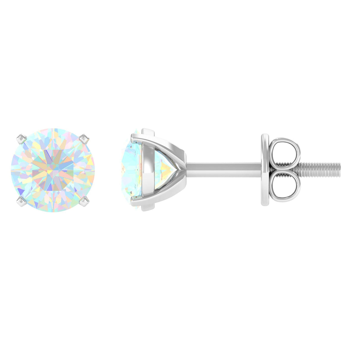 Ethiopian Opal Earrings – 4 Carat Round Cut Solitaire Studs | AAA Quality Rainbow Opal