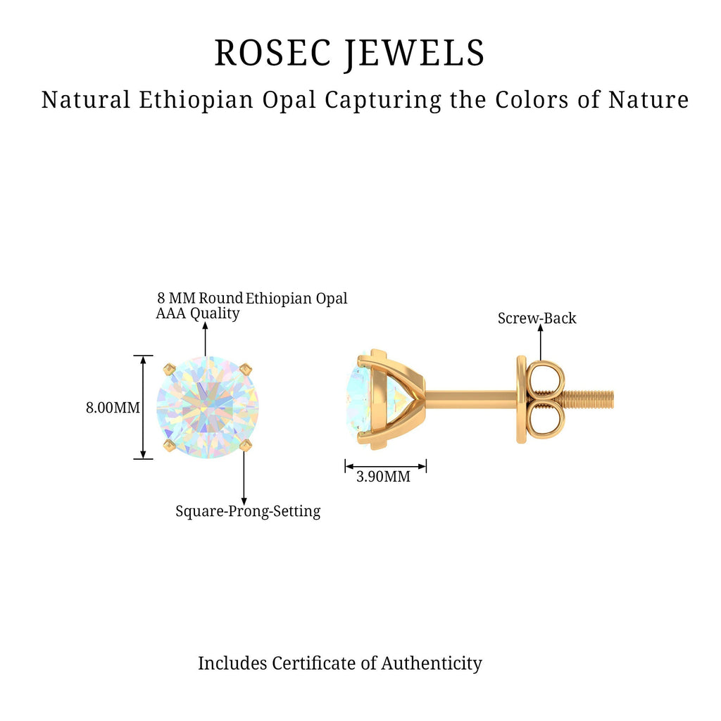 Ethiopian Opal Earrings – 4 Carat Round Cut Solitaire Studs | AAA Quality Rainbow Opal