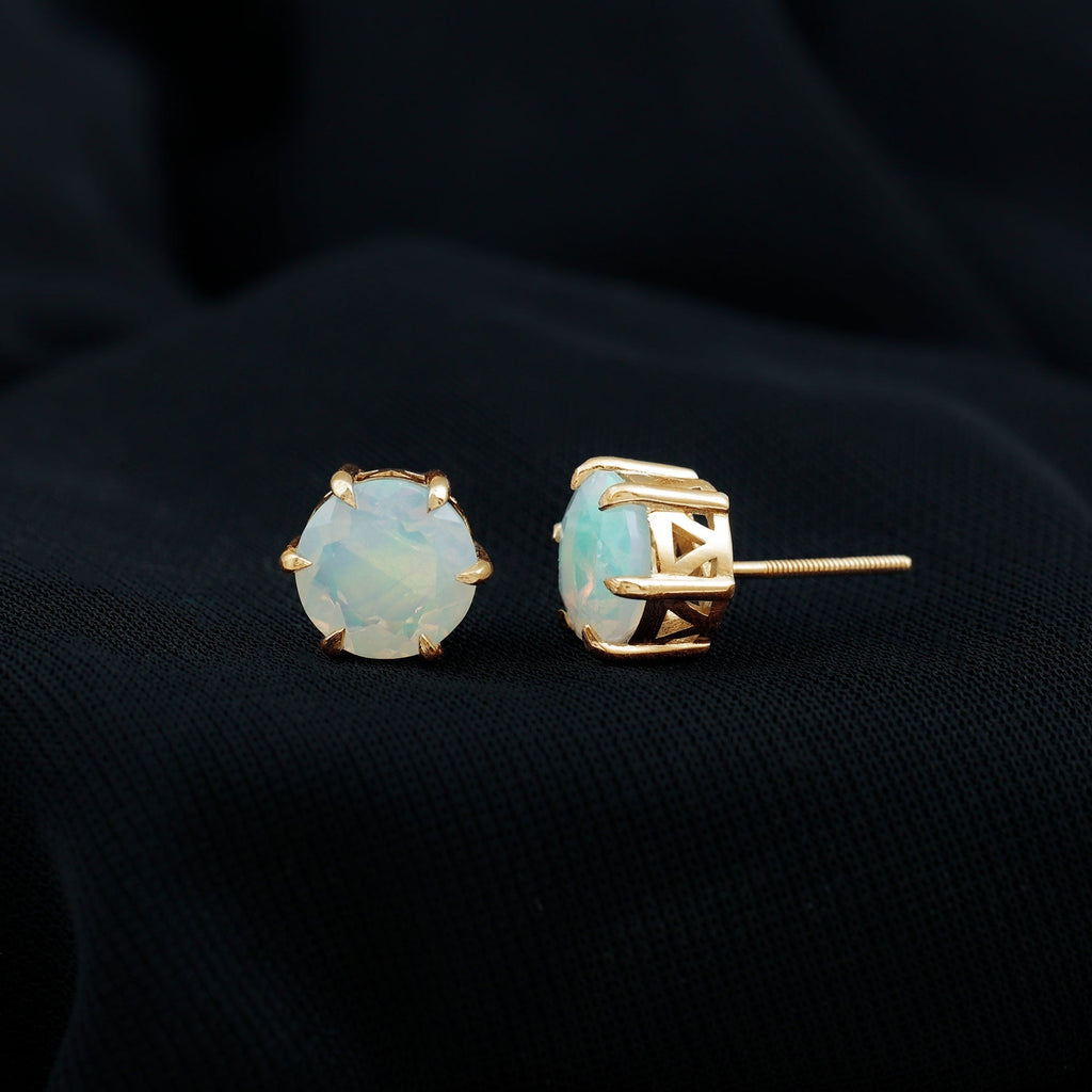 Ethiopian Opal Earrings – 4 Carat Solitaire Round Studs | AAA Quality Rainbow Jewelry