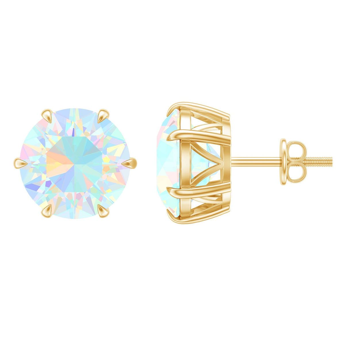 Ethiopian Opal Earrings – 4 Carat Solitaire Round Studs | AAA Quality Rainbow Jewelry