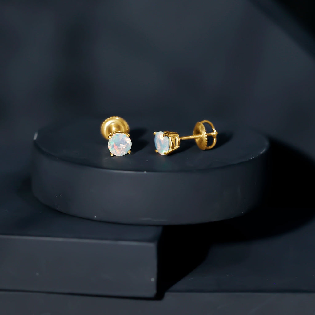Ethiopian Opal Earrings – 5mm Round Opal Studs | Claw Setting Jewelry