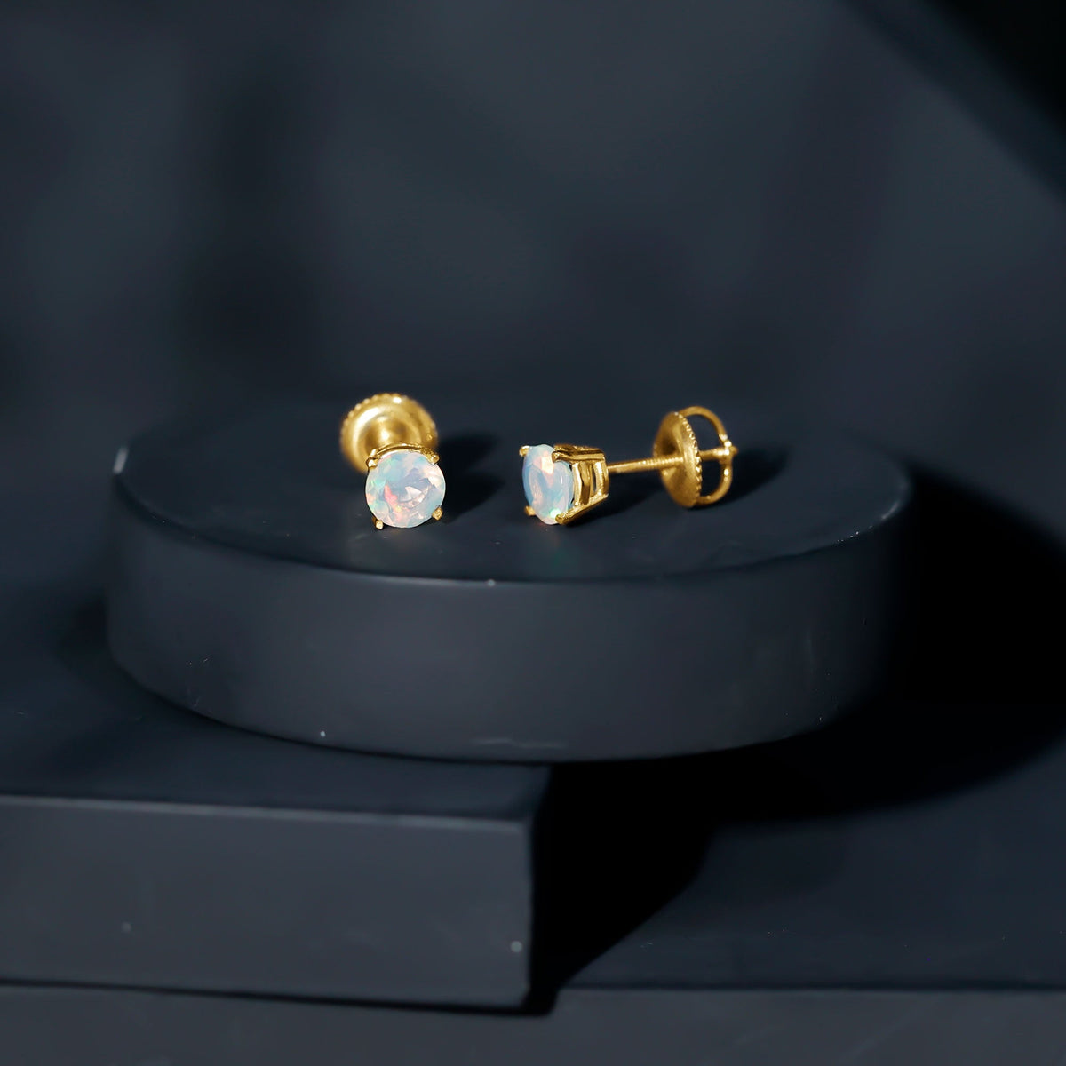 Ethiopian Opal Earrings – 5mm Round Opal Studs | Claw Setting Jewelry